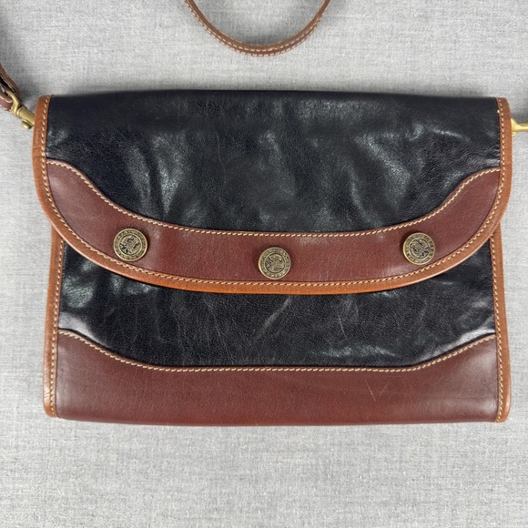 Brahmin Handbags - Brahmin Crossbody Bag Womens Black Brown Leather Flap Purse Two Tone Messenger